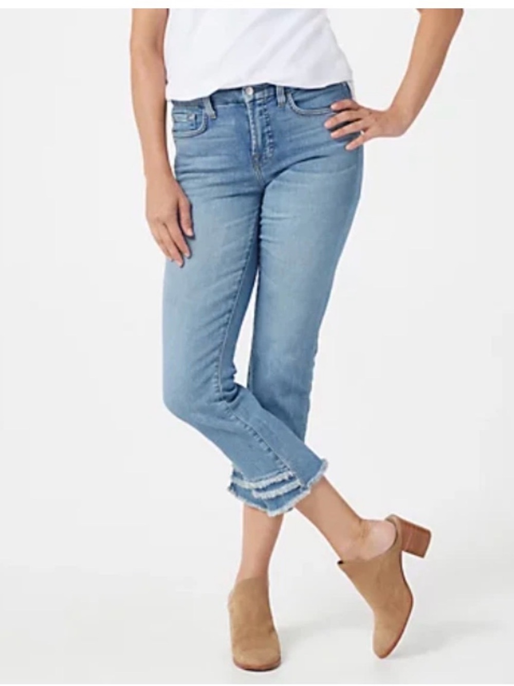 Jen7 by 7 For All Mankind Light Ankle Skinny Cropped Frayed Hem Jeans